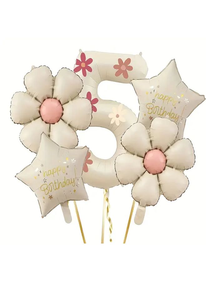 Cream White Number 1 Balloons With Floral And Star Decor For Birthday Party - Image 3