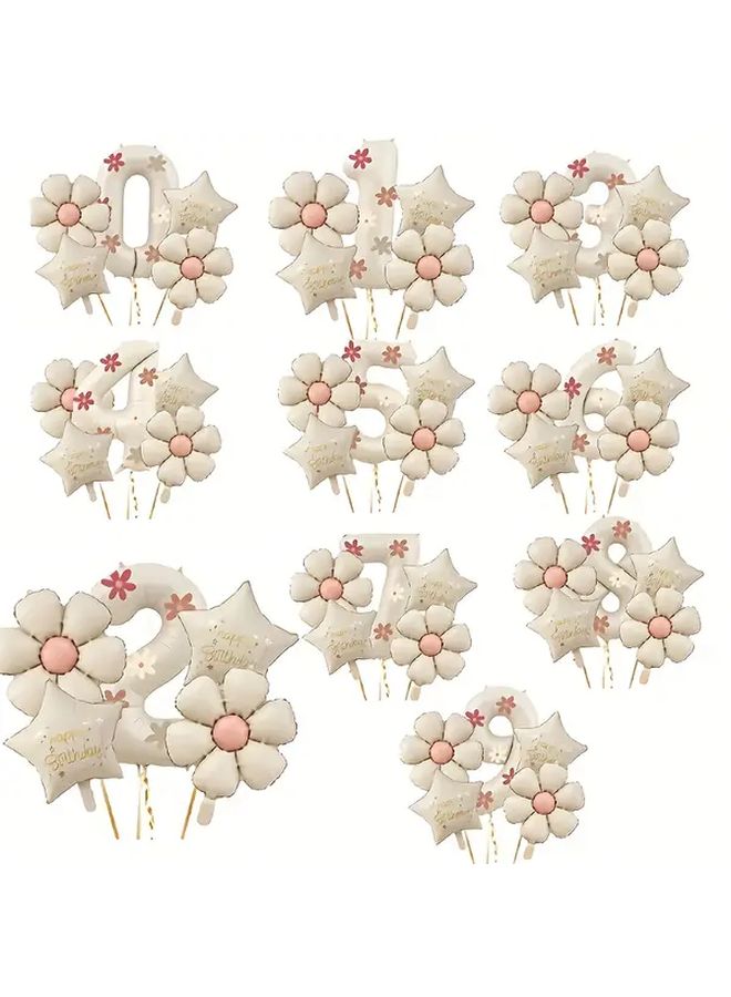 Cream White Number 1 Balloons With Floral And Star Decor For Birthday Party - Image 5