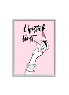 Stupell Industries Lipstick First Makeup Calligraphy Glamorous Phrase Jewelry Accessories, Design by Martina Pavlova  - Image 1