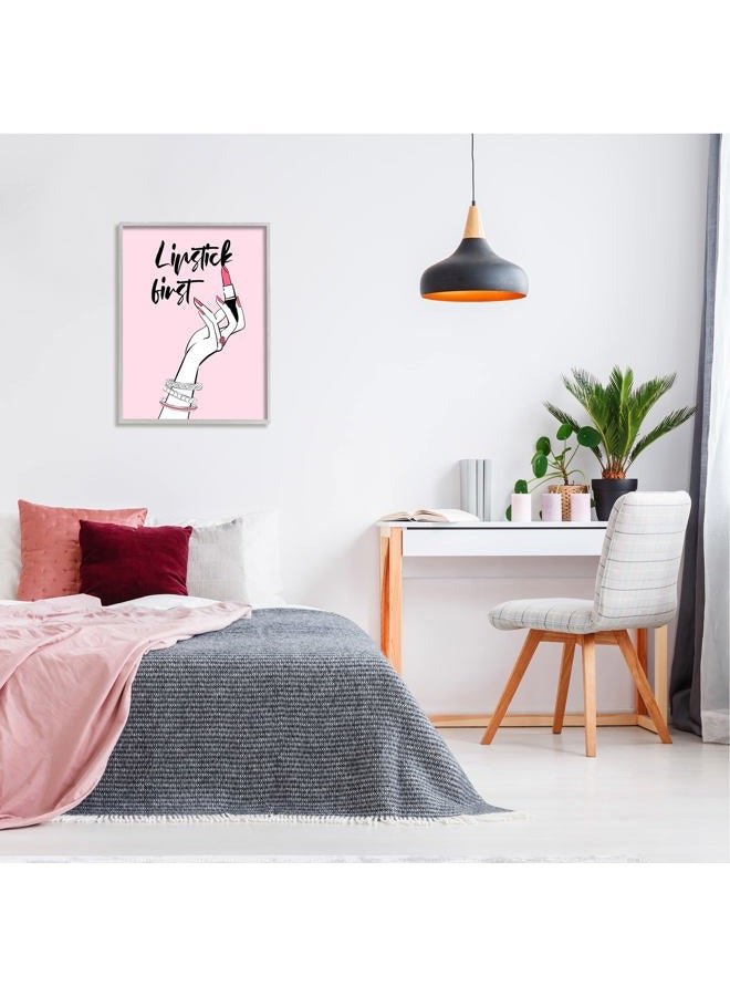 Stupell Industries Lipstick First Makeup Calligraphy Glamorous Phrase Jewelry Accessories, Design by Martina Pavlova - Image 2