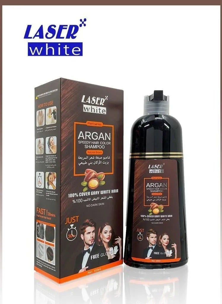 laser white Argan Oil Gray Covering Shampoo Natural Brown 420ml - Image 1