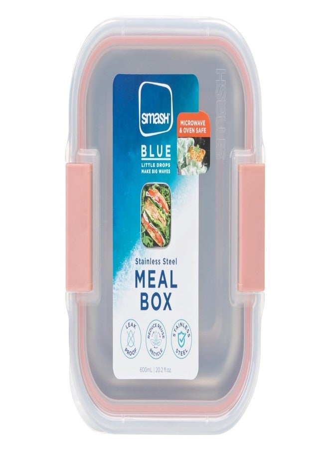 Smash Microwave Safe Stainless Steel Lunch/Sandwich/Meal Box, Pink - Image 1