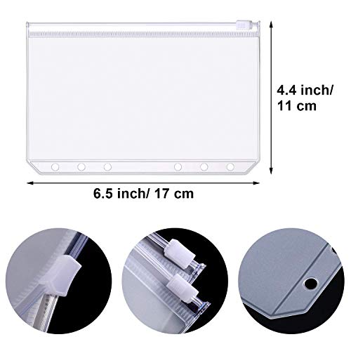 Onwon 20 Pieces Binder Pocket A6 Size 6 Holes Translucent Binder Zipper Folders Waterproof Binder Loose Leaf Bags EVA Pouch Plastic Document Filing Bags for 6-Ring Notebook Binder Loose Leaf Bags - Image 2