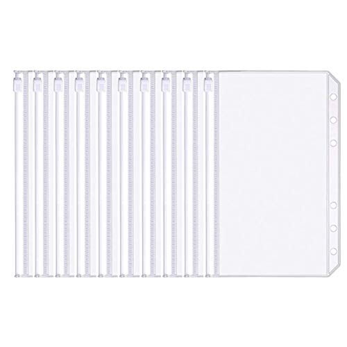 Onwon 20 Pieces Binder Pocket A6 Size 6 Holes Translucent Binder Zipper Folders Waterproof Binder Loose Leaf Bags EVA Pouch Plastic Document Filing Bags for 6-Ring Notebook Binder Loose Leaf Bags - Image 1