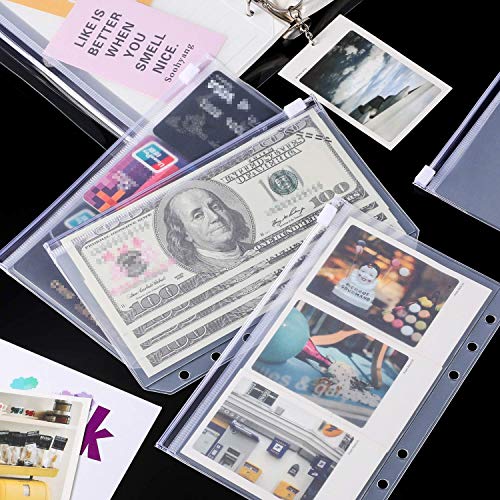 Onwon 20 Pieces Binder Pocket A6 Size 6 Holes Translucent Binder Zipper Folders Waterproof Binder Loose Leaf Bags EVA Pouch Plastic Document Filing Bags for 6-Ring Notebook Binder Loose Leaf Bags - Image 4