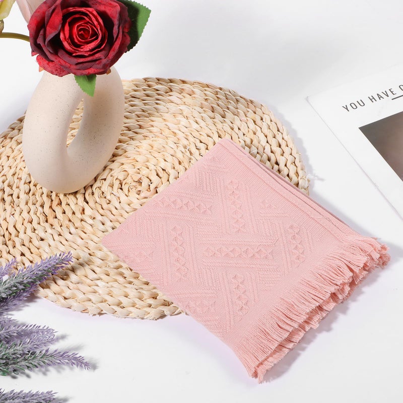 AOZUO 2 Pcs Hand Towels Bathroom, 30Ã—13 Inch Boho Decorative Hand Towels Turkish Soft Face Towel for Boho Bathroom Decor Farmhouse Kitchen Hotel Spa Guest (Pink) - Image 4