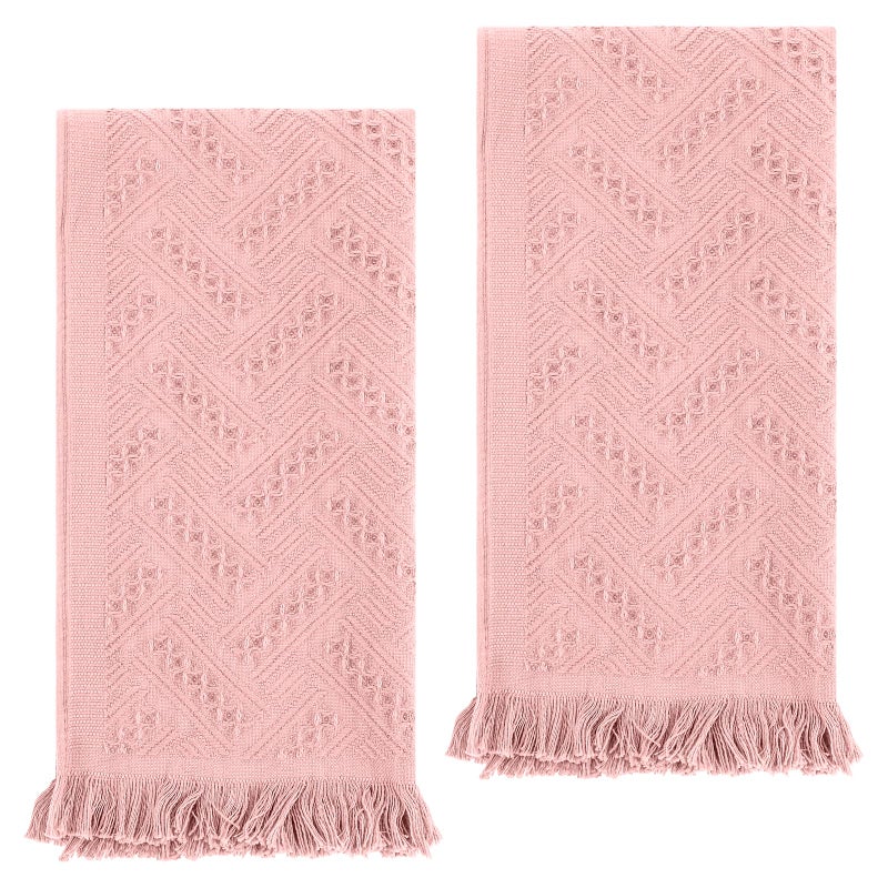 AOZUO 2 Pcs Hand Towels Bathroom, 30Ã—13 Inch Boho Decorative Hand Towels Turkish Soft Face Towel for Boho Bathroom Decor Farmhouse Kitchen Hotel Spa Guest (Pink) - Image 1