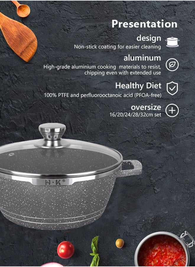 HK 23-piece kitchen cookware set, casserole set and frying pan, with non-stick cookware set, glass lid, PFOA-free 16cm mMilk Pan + 20-24-28cm Casserole + 28cm Wok + 32cm Double-sided Frying pan + 10 Kichen item(Grey）  - Image 3