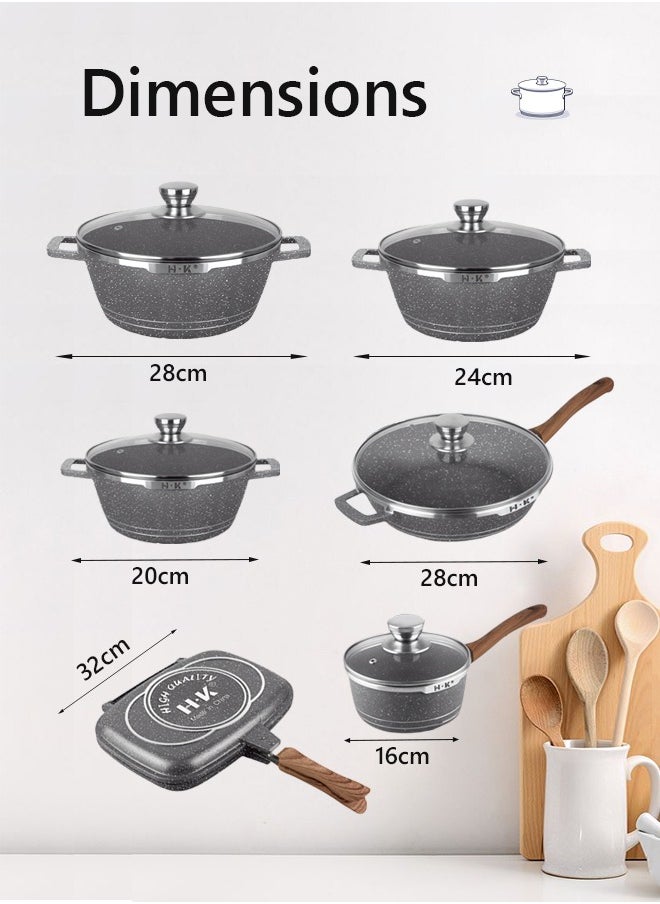 HK - 23-piece kitchen cookware set, casserole set and frying pan, with non-stick cookware set, glass lid, PFOA-free 16cm mMilk Pan + 20-24-28cm Casserole + 28cm Wok + 32cm Double-sided Frying pan + 10 Kichen item(Grey） - Image 1