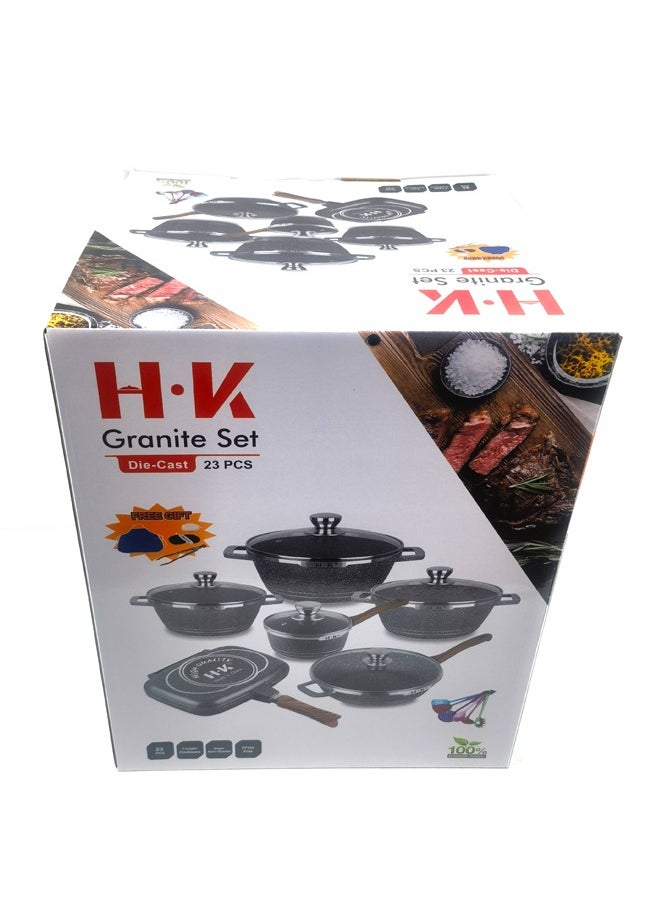 HK - 23-piece kitchen cookware set, casserole set and frying pan, with non-stick cookware set, glass lid, PFOA-free 16cm mMilk Pan + 20-24-28cm Casserole + 28cm Wok + 32cm Double-sided Frying pan + 10 Kichen item(Grey） - Image 1