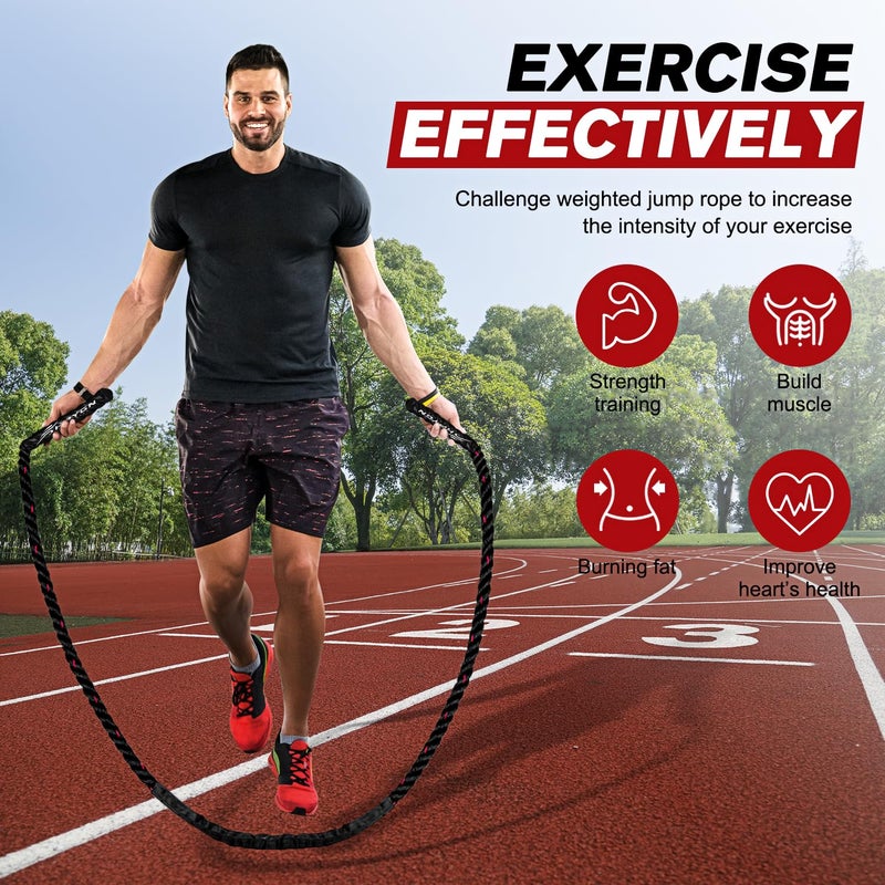 HPYGN Weighted Jump Rope, Heavy Jump Rope for Fitness, 5LB Weighted Adult Skipping Rope for Men&Women, Jumping Rope for Working Out to Improve Stamina, Strength training, Workout Equipment for Home Gym - Image 3