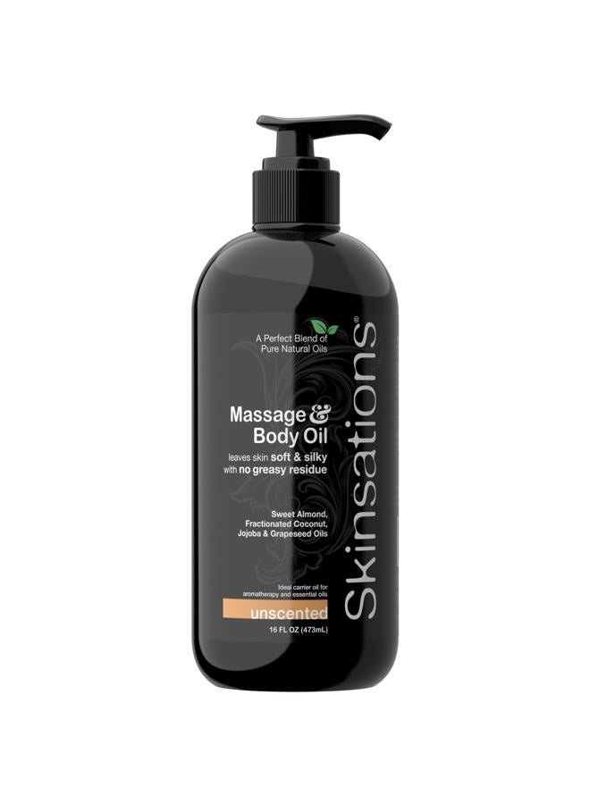 Skinsations زيت تدليك غير معطر للعلاج بالتدليك - 16 أونصة | مزيج ناعم من زيت اللوز الحلو وزيت جوز الهند المكرر وزيت بذور العنب وزيت الجوجوبا | زيت جسم خالي من العطور، أفكار هدايا - Image 1