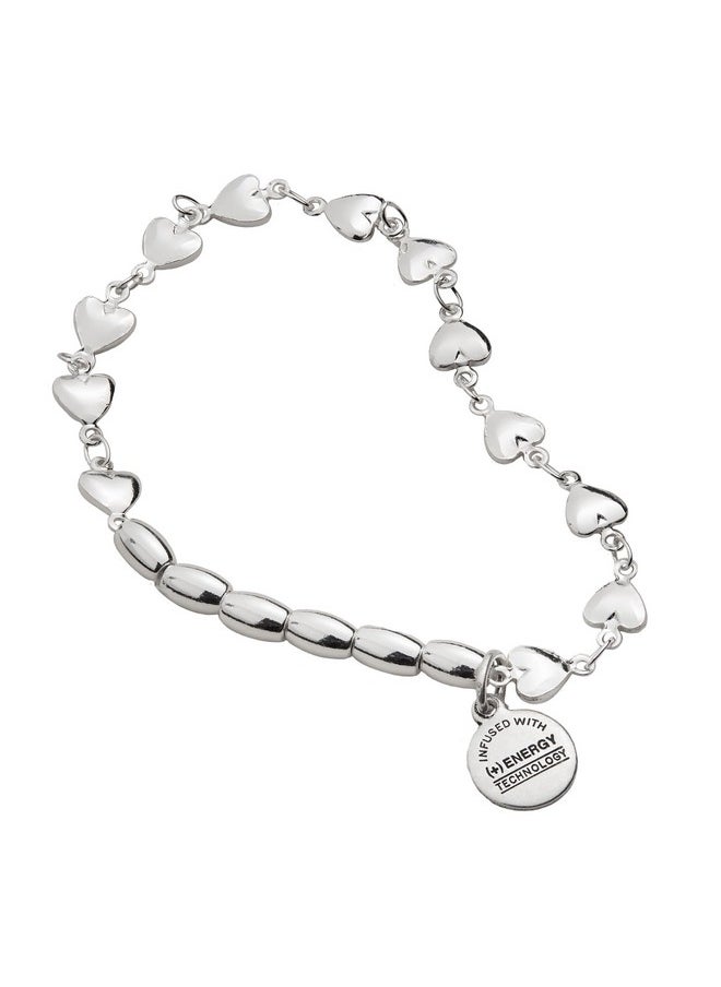 ALEX AND ANI Stretch Bracelet For Women, Love Heart Beads, Shiny Silver Finish, Fits Wrists Sizes 6 To 8 In 