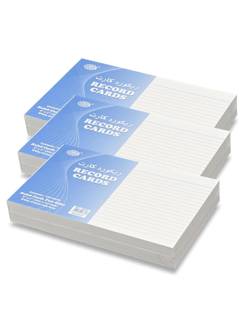 FIS® Ruled Record Cards or Index Cards, Size:8"x5" Inches (203x127mm), Two Sides Single Ruled, 240gsm, 100 Sheets Per Packet, Packet of 3 Pieces, White Color-FSIC85-3 - Image 1