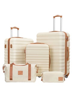 Coolife Suitcase Set 3 Piece Luggage Set Carry On Hardside Luggage with TSA Lock Spinner Wheels (White, 5 piece set)  - Image 1