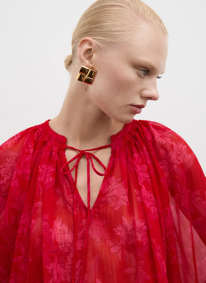 مانجو Transparent Floral-Print Blouse