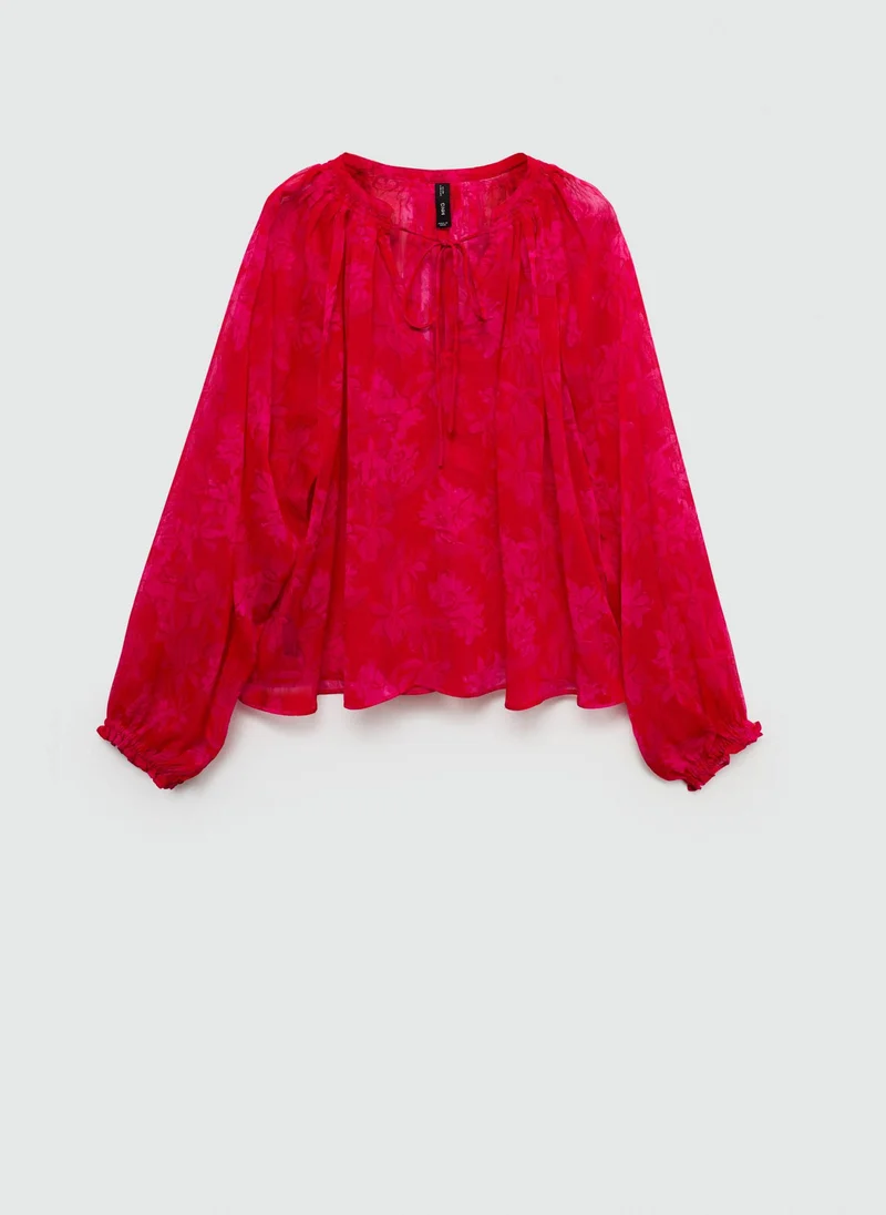 مانجو Transparent Floral-Print Blouse