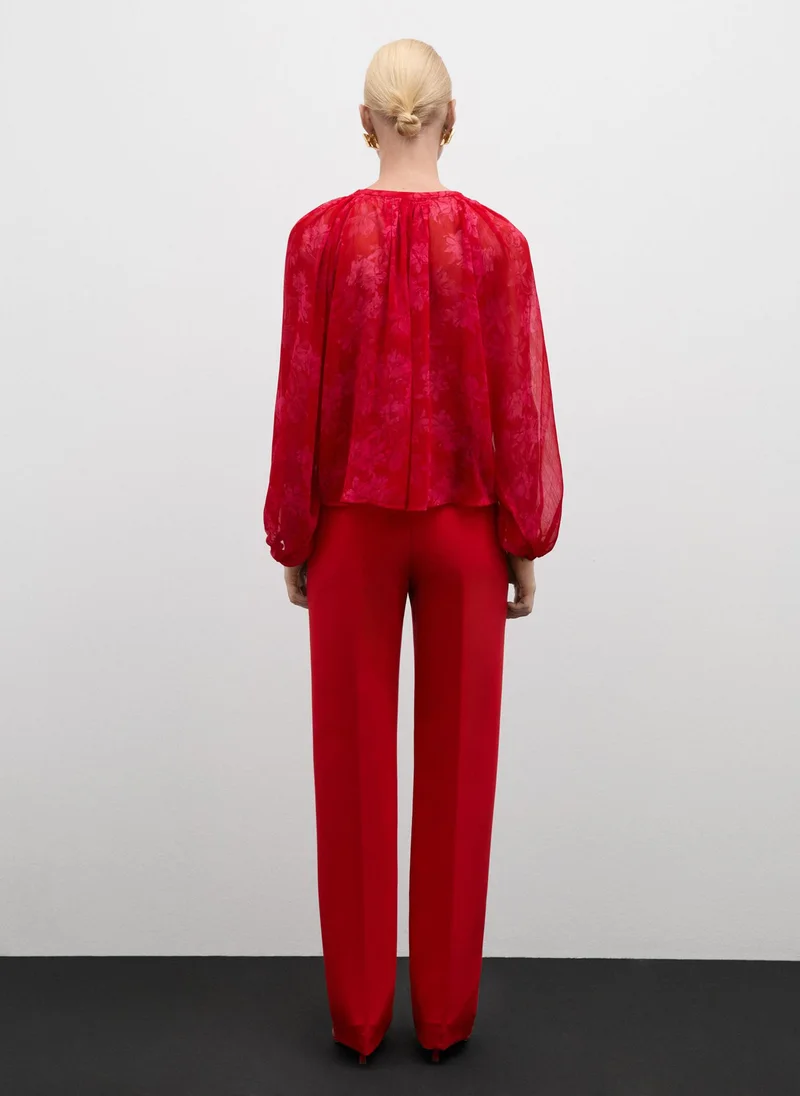مانجو Transparent Floral-Print Blouse