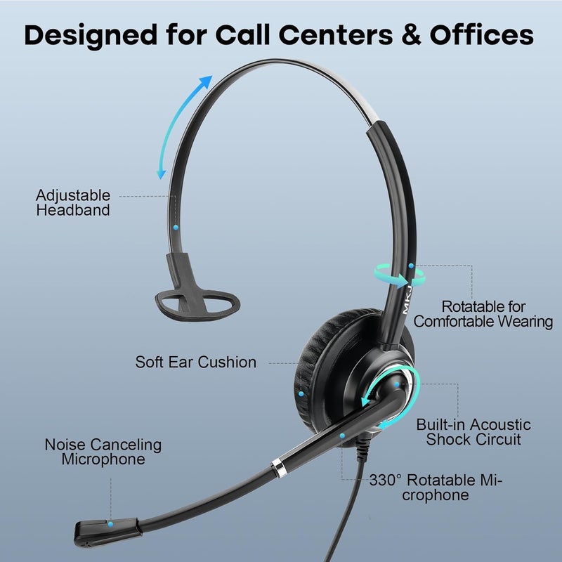 MKJ Cisco Headset for Office Phones Corded RJ9 Telephone Headset with Microphone Noise Cancelling for Cisco CP-7841 7861 7941G 7942G 7945G 7960G 7962G 7965G 7975G 8811 8845 8851 8861 8865 9951 9971 - Image 3