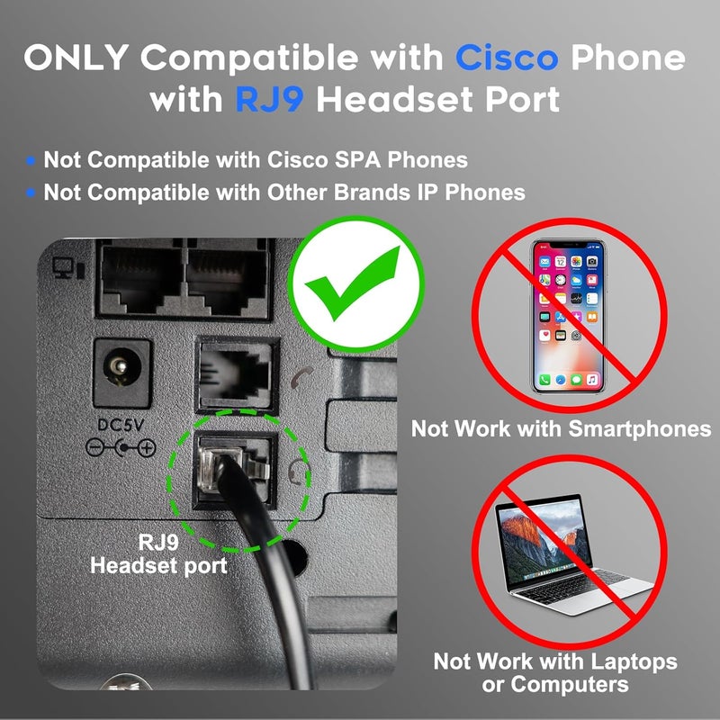MKJ Cisco Headset for Office Phones Corded RJ9 Telephone Headset with Microphone Noise Cancelling for Cisco CP-7841 7861 7941G 7942G 7945G 7960G 7962G 7965G 7975G 8811 8845 8851 8861 8865 9951 9971 - Image 2