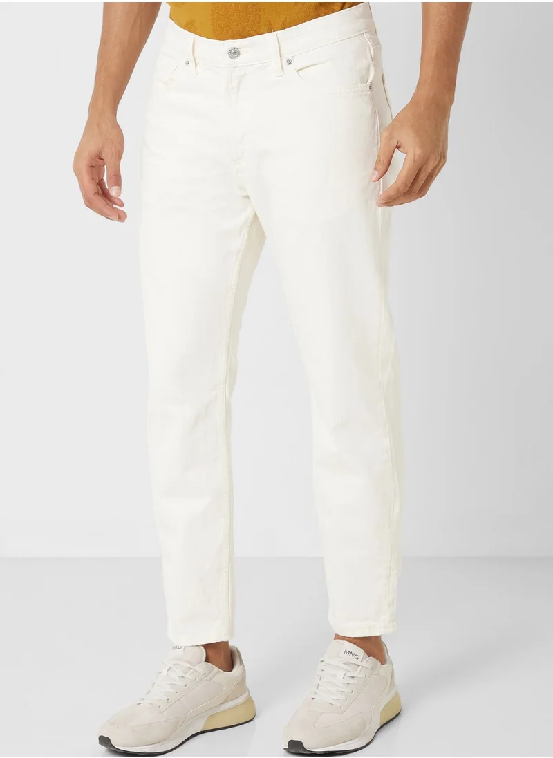 Mango Man Light Wash Trapered Cropped Fit Jeans