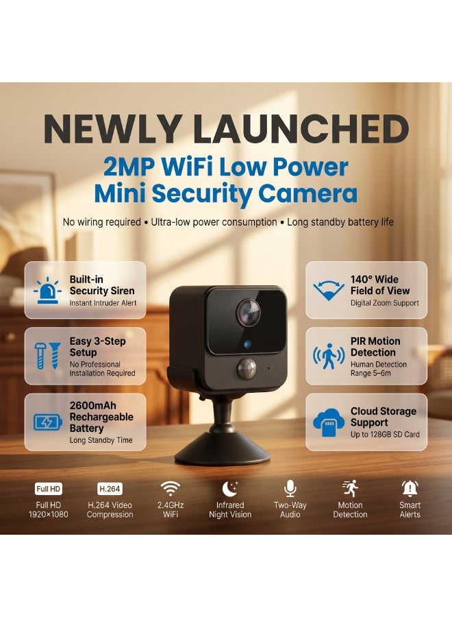 كاميرا مراقبة داخلية لاسلكية 1080p واي فاي | كاميرا CCTV تعمل بالبطارية للمنزل مع رؤية ليلية وصوت ثنائي الاتجاه وكشف الحركة | مراقب الأطفال والمربية | دعم بطاقة SD سعة 128 جيجابايت - Image 2