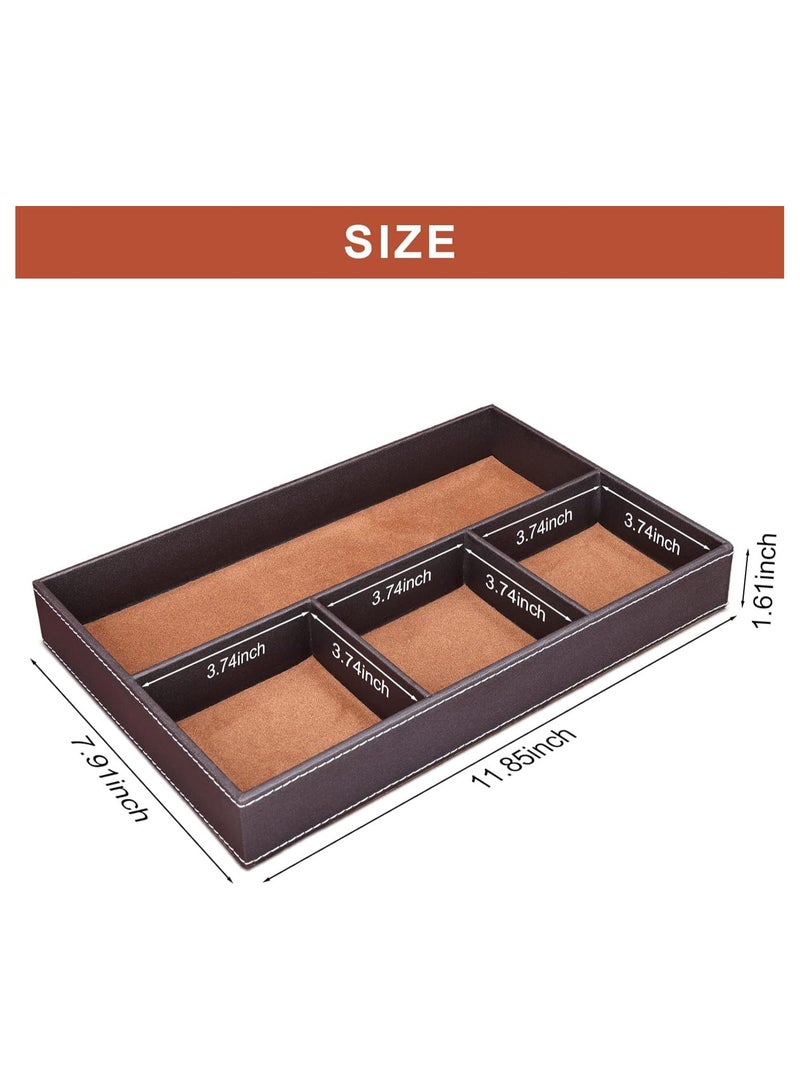 Faux Leather Valet Tray for Men, Stackable Jewelry Organizer Trays for Drawer Inserts, Nightstand Caddy for Key, Wallet, Sunglass, Watch, Coin, Phone, Bedside Desktop Storage (Brown) - Image 2