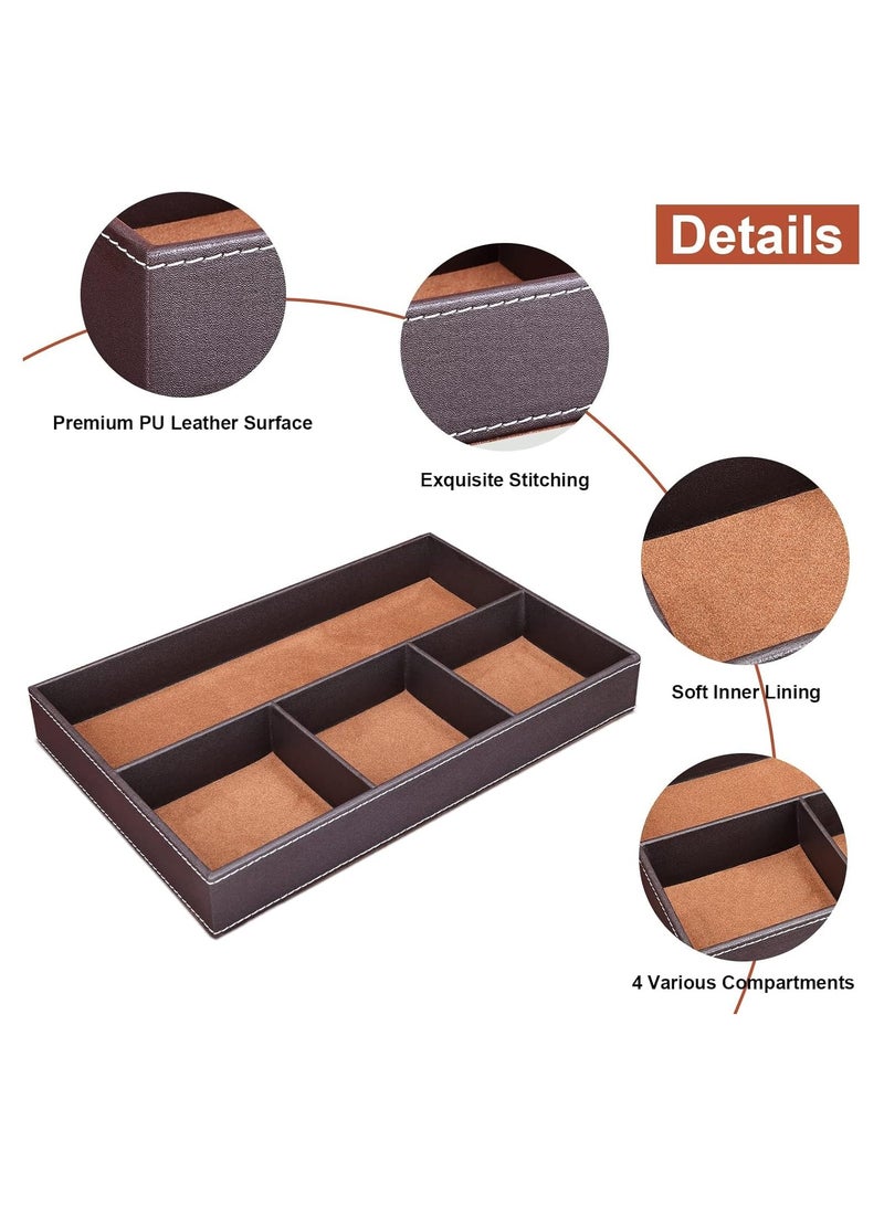 Faux Leather Valet Tray for Men, Stackable Jewelry Organizer Trays for Drawer Inserts, Nightstand Caddy for Key, Wallet, Sunglass, Watch, Coin, Phone, Bedside Desktop Storage (Brown) - Image 3
