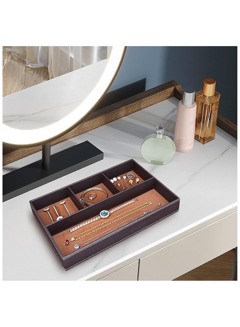 Faux Leather Valet Tray for Men, Stackable Jewelry Organizer Trays for Drawer Inserts, Nightstand Caddy for Key, Wallet, Sunglass, Watch, Coin, Phone, Bedside Desktop Storage (Brown) - Image 4