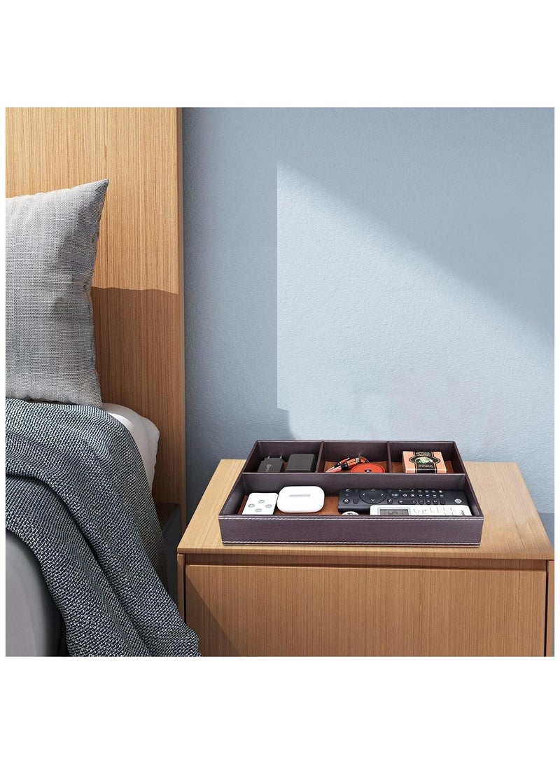 Faux Leather Valet Tray for Men, Stackable Jewelry Organizer Trays for Drawer Inserts, Nightstand Caddy for Key, Wallet, Sunglass, Watch, Coin, Phone, Bedside Desktop Storage (Brown) - Image 5