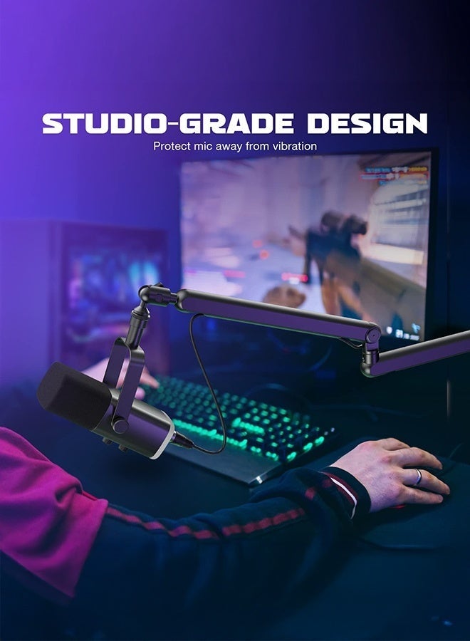والالا ذراع ميكروفون قابل للتعديل، حامل ذراع ميكروفون منخفض الارتفاع مع مشبك تثبيت على المكتب، محول لولبي، لاستوديو بث البودكاست والألعاب، أسود - Image 3