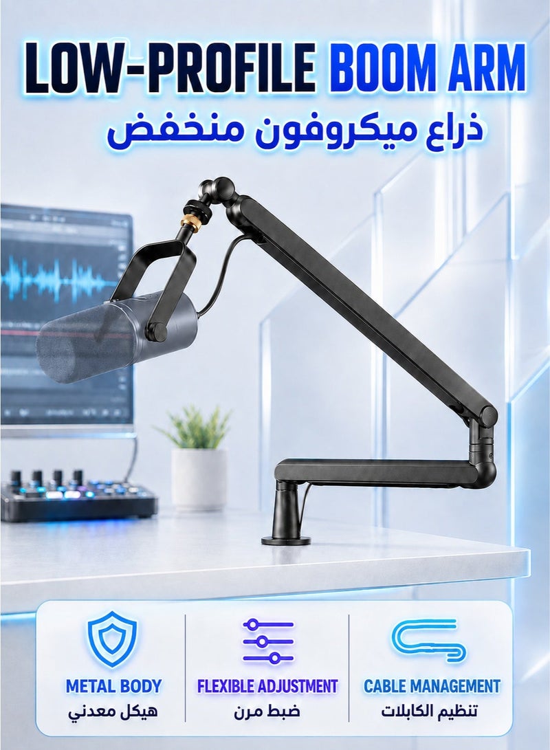 WALALLA Microphone Boom Arm, Low Profile Adjustable Stick Microphone Arm Stand with Desk Mount Clamp, Screw Adapter, for Podcast Streaming Gaming Studio, black - Image 1