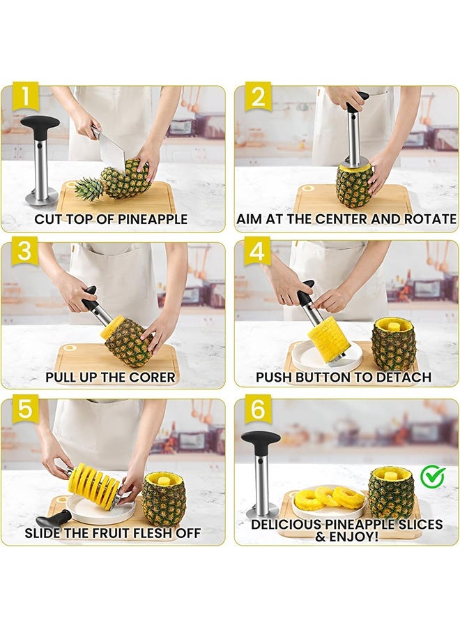 كوانتوم ملقم الأناناس، ومزيل قلب الفاكهة الحاد المقاوم للصدأ، ومزيل قلب الأناناس المصنوع من الفولاذ المقاوم للصدأ، وأداة المطبخ المزودة بشفرة حادة لحلق الفاكهة المقمص (أسود) - Image 5
