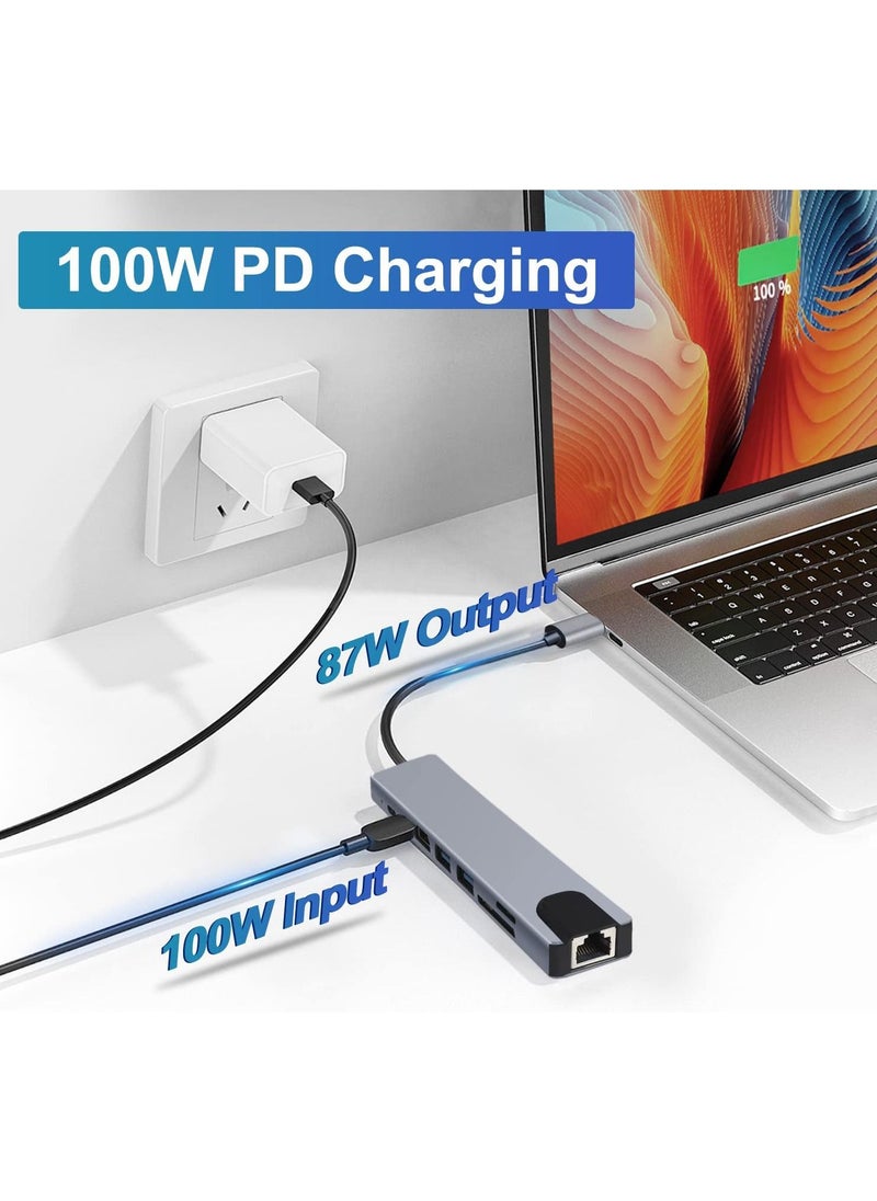 Generic - USB C Hub, 8 in 1 Type C Hub Multiport Adapter with 4K HDMI, PD Power Delivery, USB-C, Ethernet, 2 USB, SD/TF Card Reader Compatible with Mac Book Pro XPS and More Type C Devices - Image 1