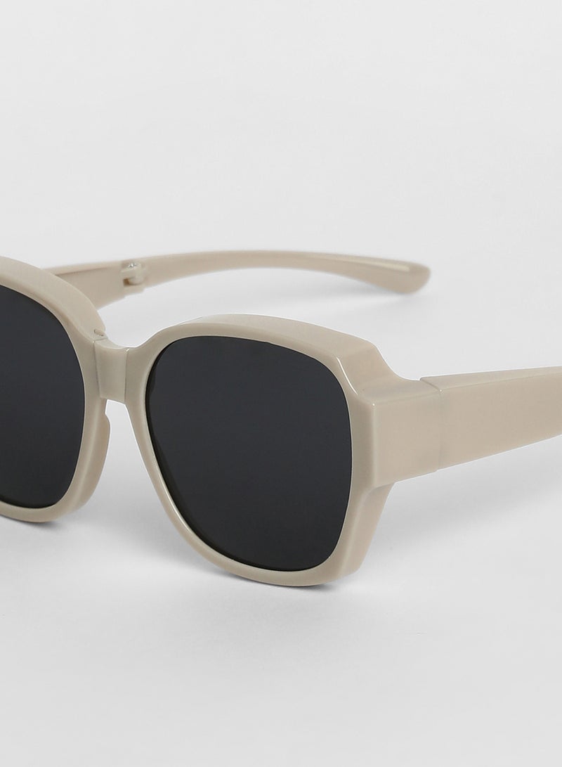 Haute Sauce Unisex Foldable Oversized Sunglasses For Casual Wear | One-Size | Grey Polycarbonate Frame | Black Polarized Lens | Full Rim | Eyewear For Woman & Girls