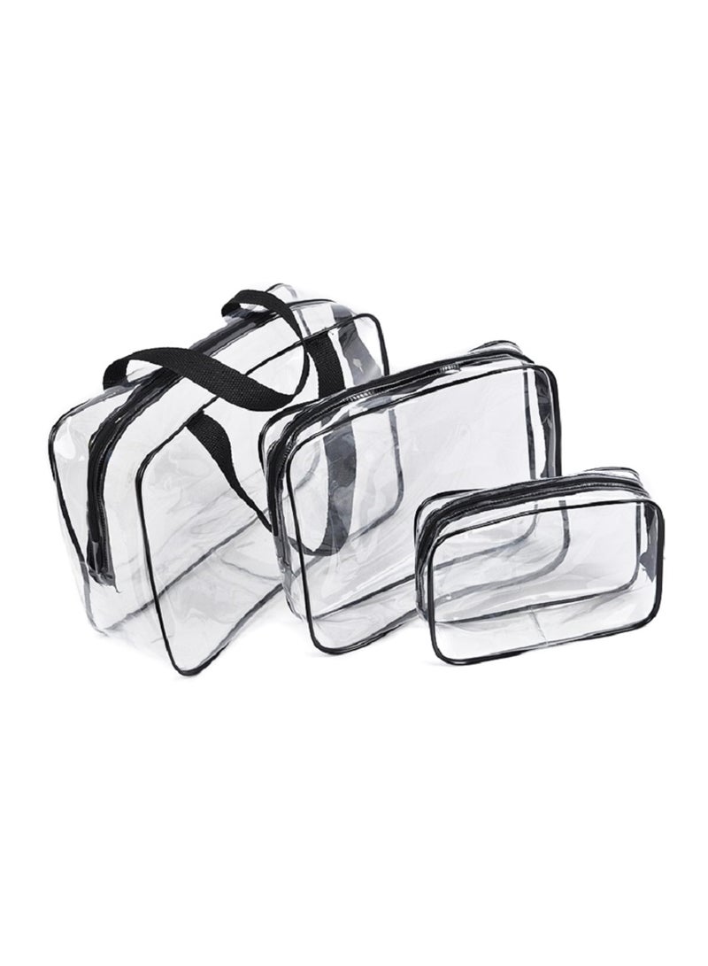 Generic Clear Cosmetic Bag, Travel Toiletry Bag Set with Zipper, PVC Make-up Pouch Handle Straps for Women Men，Set of 3 - Image 1