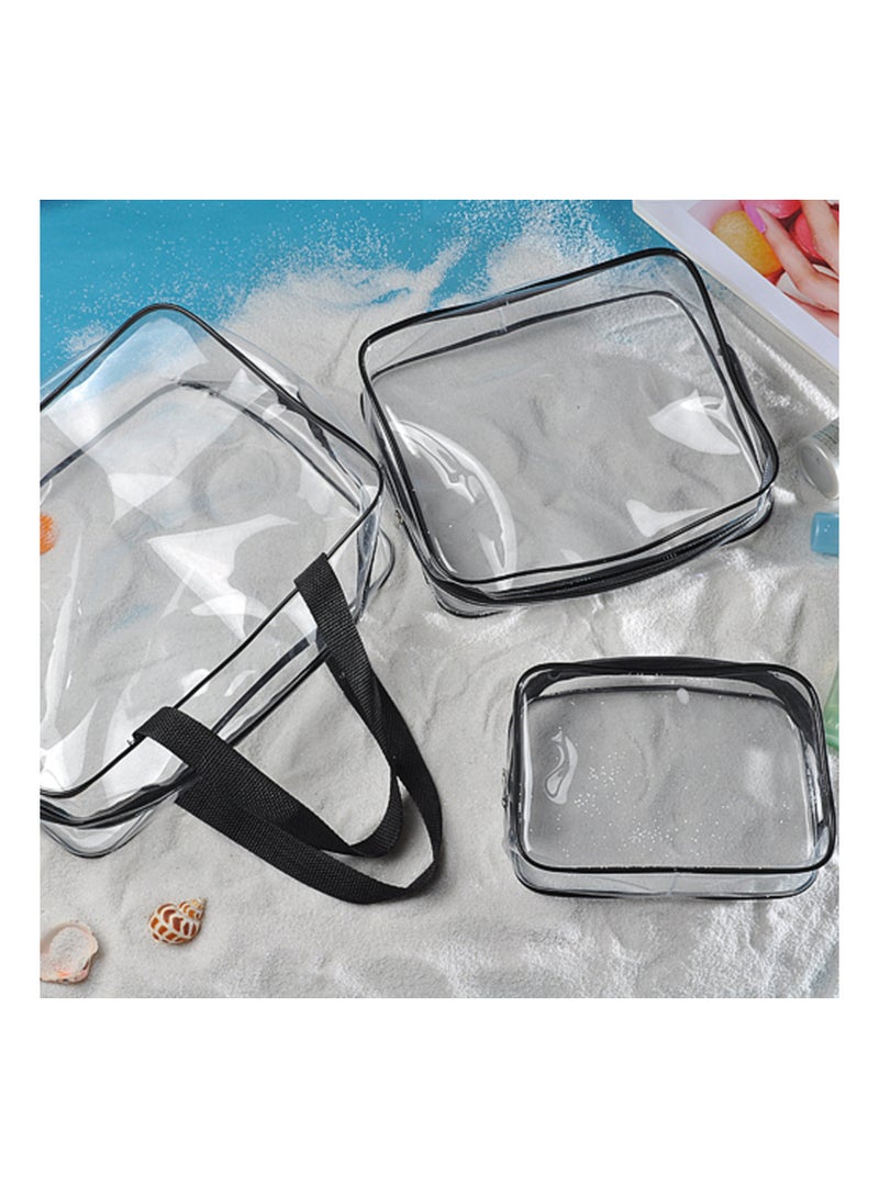 Generic Clear Cosmetic Bag, Travel Toiletry Bag Set with Zipper, PVC Make-up Pouch Handle Straps for Women Men，Set of 3 - Image 5