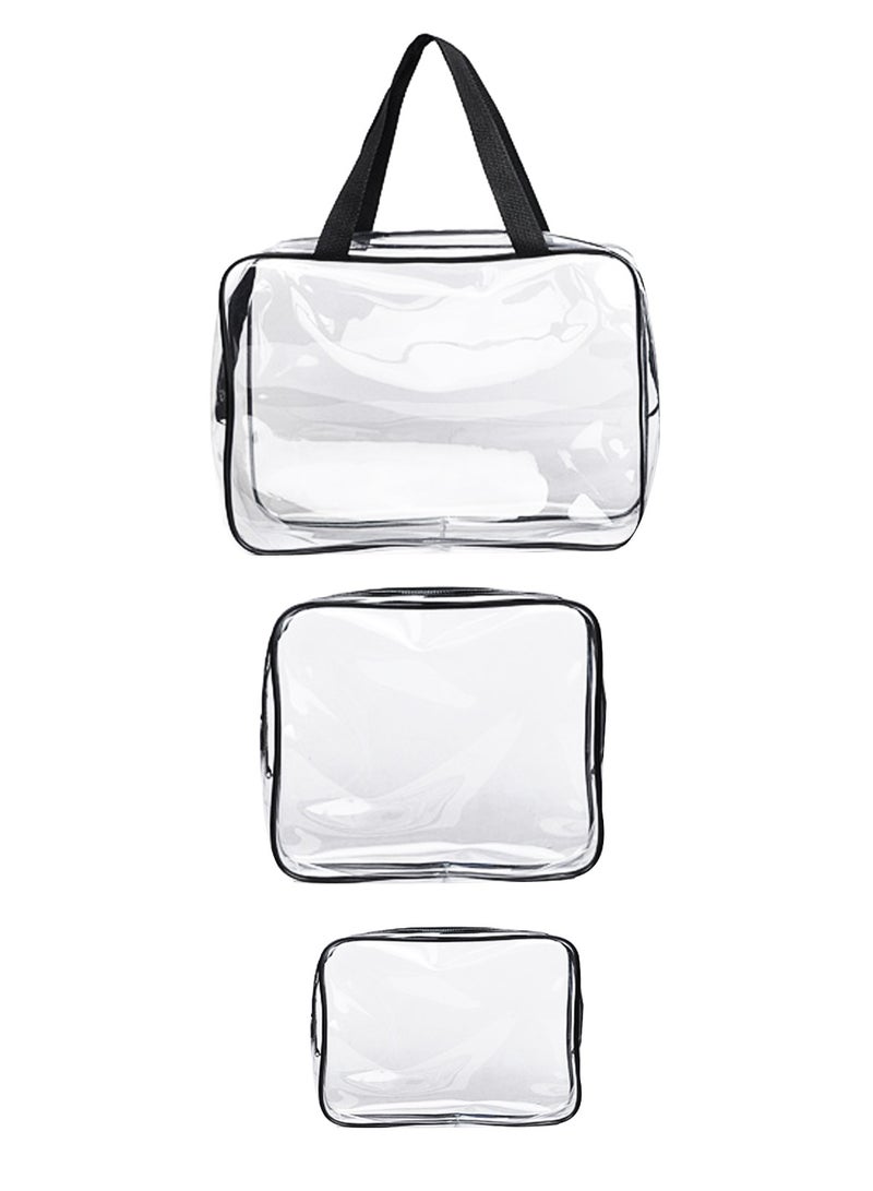 Generic Clear Cosmetic Bag, Travel Toiletry Bag Set with Zipper, PVC Make-up Pouch Handle Straps for Women Men，Set of 3 - Image 3