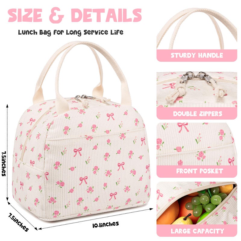 Bluboon Lunch Bag for Women Men Cute Corduroy Lunch Tote Bags Reusable Insulated Lunch Box Large Capacity Reusable Insulated Cooler for Work Picnic or Travel - Image 3