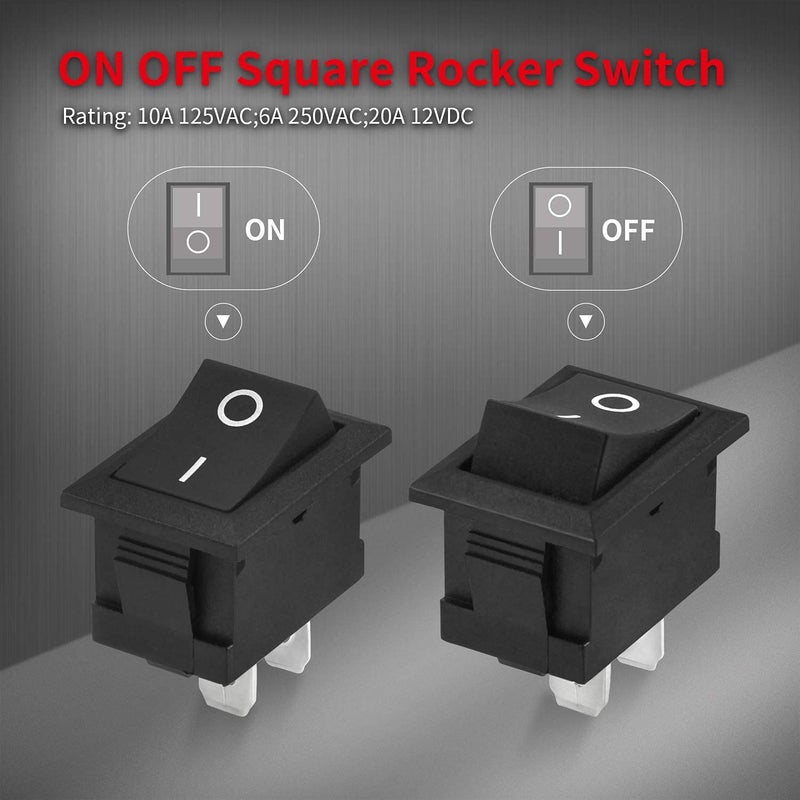 DAIERTEK Mini ON and Off Rocker Switch 12V 20A T85 2 Pin SPST Small ON Off 120V 10A Rocker Toggle KCD1 Switch Pre-Wired Black for Automotive, Car -10Pack - Image 2