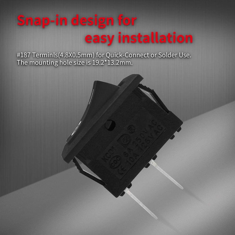 DAIERTEK Mini ON and Off Rocker Switch 12V 20A T85 2 Pin SPST Small ON Off 120V 10A Rocker Toggle KCD1 Switch Pre-Wired Black for Automotive, Car -10Pack - Image 5