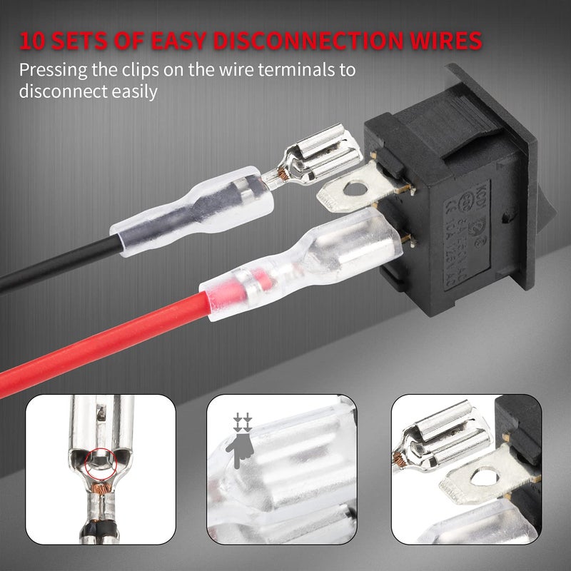 DAIERTEK Mini ON and Off Rocker Switch 12V 20A T85 2 Pin SPST Small ON Off 120V 10A Rocker Toggle KCD1 Switch Pre-Wired Black for Automotive, Car -10Pack - Image 3