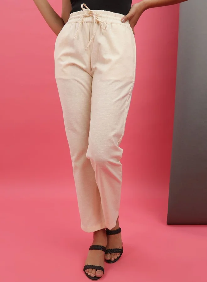 Freehand Freehand Women Cream Regular Fit Pants with Drawstring
