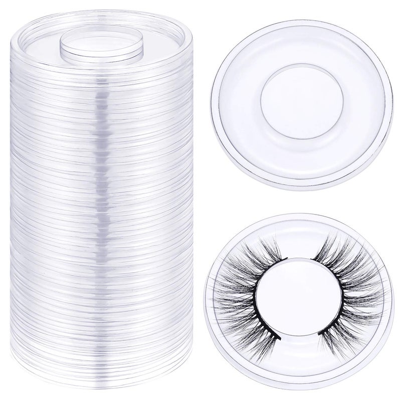 Blulu 100 Pieces Round Eyelash Tray Holder Plastic Eye Lash Trays Lid for False Eyelash Storage Case Empty Holder Box Packaging Box Cosmetic Container (Transparent) - Image 1