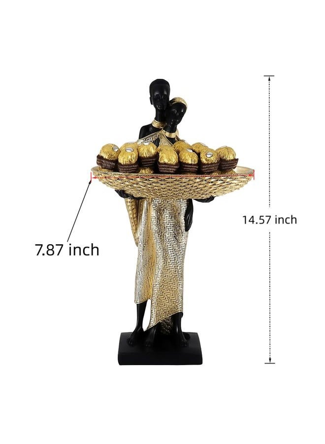 Dwelloria African Couple Resin Tray Sculpture – Black and Gold Decorative Bowl Statue for Entryway, Vanity, Coffee Table, Key Candy Jewelry Holder, Ethnic Art Home Decor Gift - Image 3
