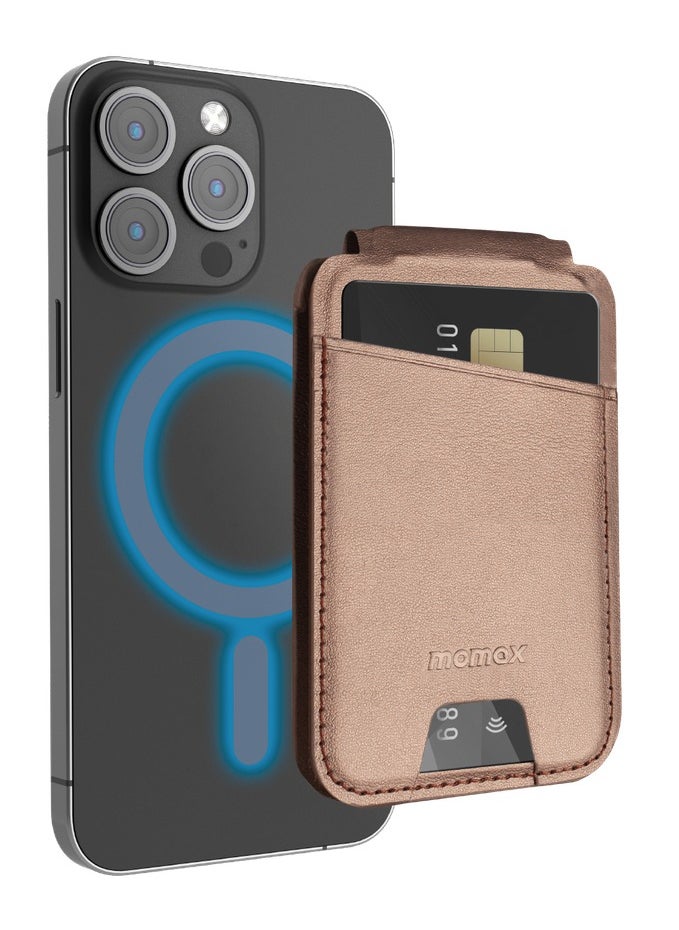 Momax - 1-Wallet Magnetic Card Holder [3 card Slots] Snap and Go Compatible with MagSafe - Desert Titanium - Image 1