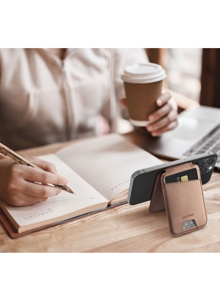 Momax - 1-Wallet Magnetic Card Holder [3 card Slots] Snap and Go Compatible with MagSafe - Desert Titanium - Image 1