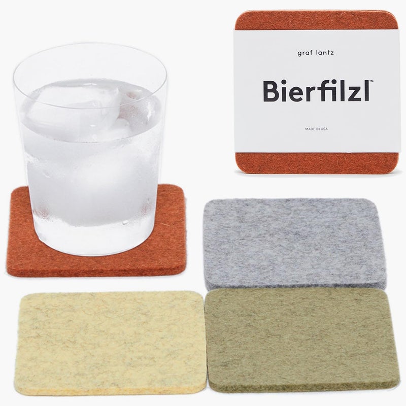 Graf Lantz - Bierfilzl Felt Coasters - Square - 100% Merino Wool - Moisture Wicking - Heat Resistant - Sustainable - Absorbs - Home Decor - Housewarming Gift - 4 Coaster Set - 4"" x 4"" x 5 mm - Ikebana - Image 1