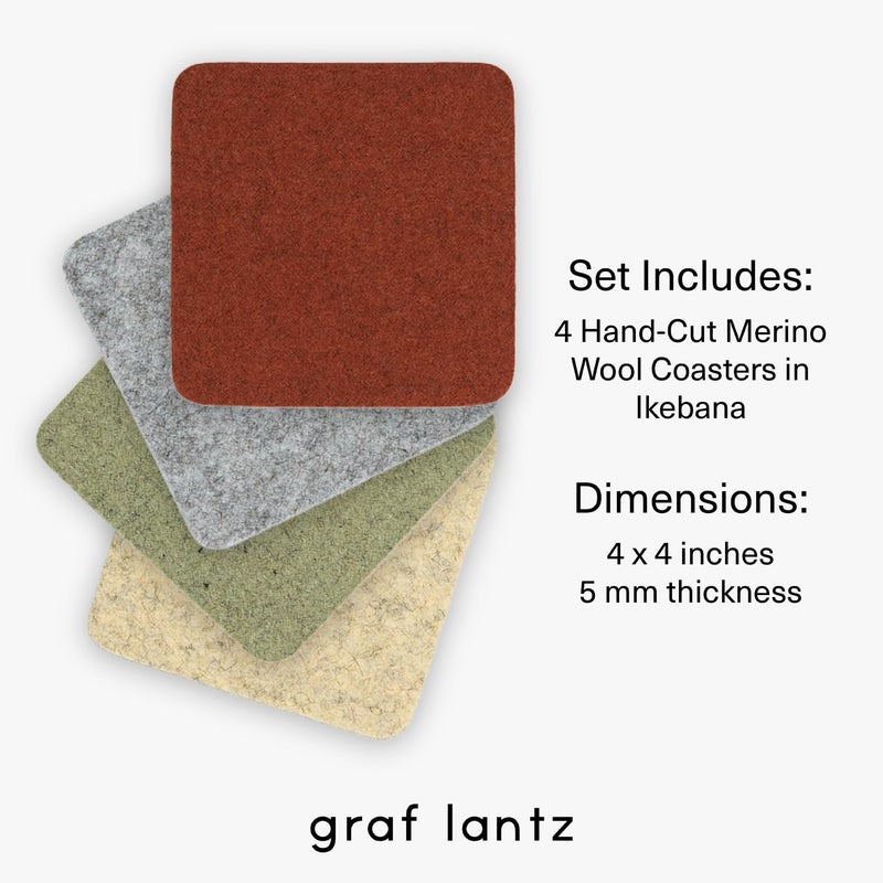 Graf Lantz - Bierfilzl Felt Coasters - Square - 100% Merino Wool - Moisture Wicking - Heat Resistant - Sustainable - Absorbs - Home Decor - Housewarming Gift - 4 Coaster Set - 4"" x 4"" x 5 mm - Ikebana - Image 4