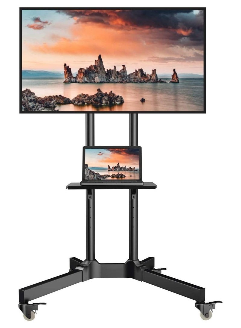 ELTRAZONE Mobile TV Cart with Wheels for 32-65 Inch LCD LED Plasma Flat Screen TVs- Height Adjustable Rolling TV Stand Hold up to 132 lbs- Floor Stand with Tray Max VESA 600x400mm - Image 1